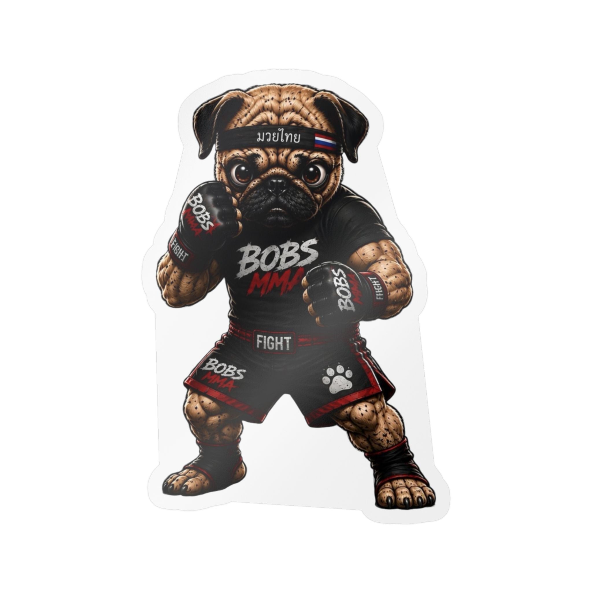 MMA Pug Vinyl Sticker — 'BOBS MMA' Kiss-Cut Decal