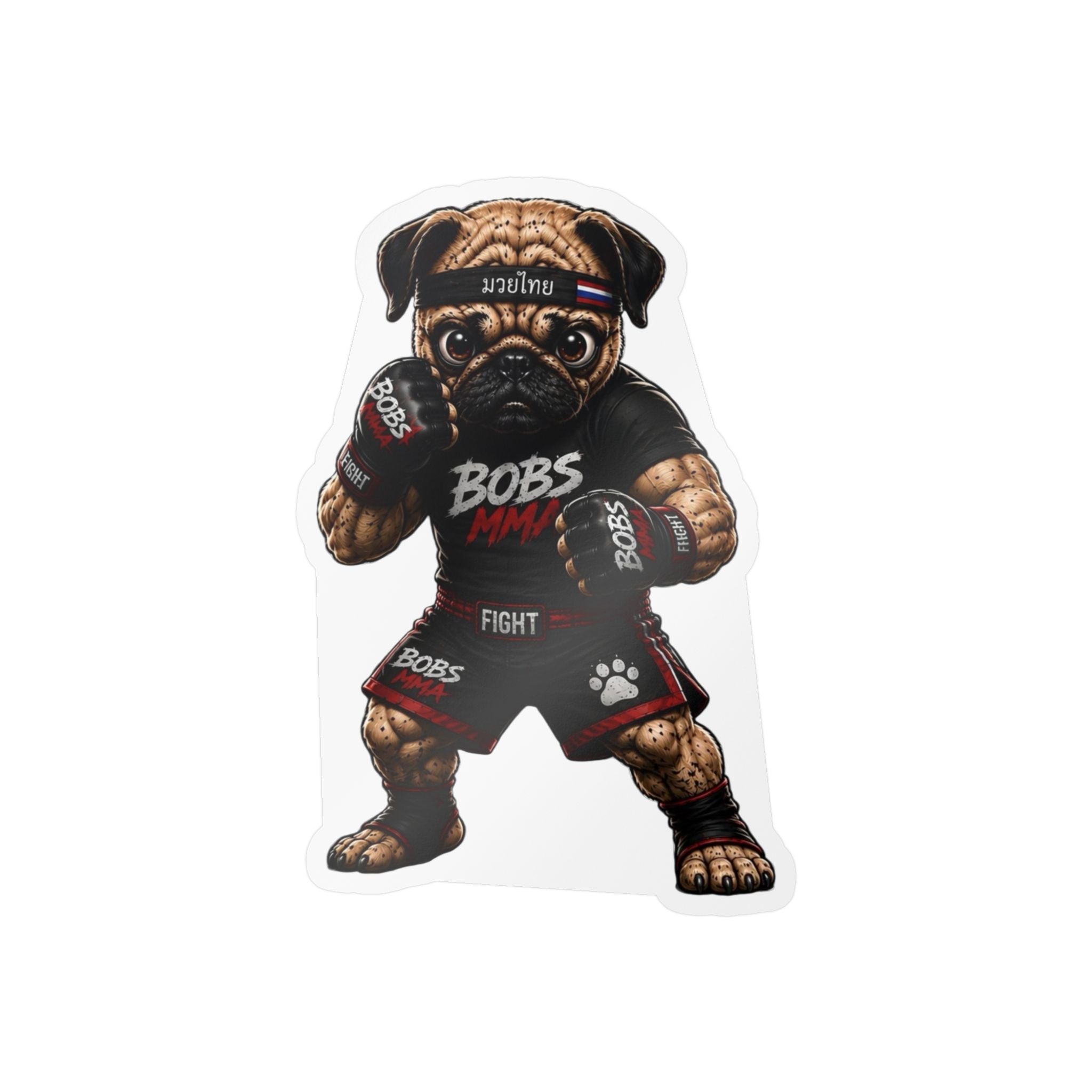 MMA Pug Vinyl Sticker — 'BOBS MMA' Kiss-Cut Decal