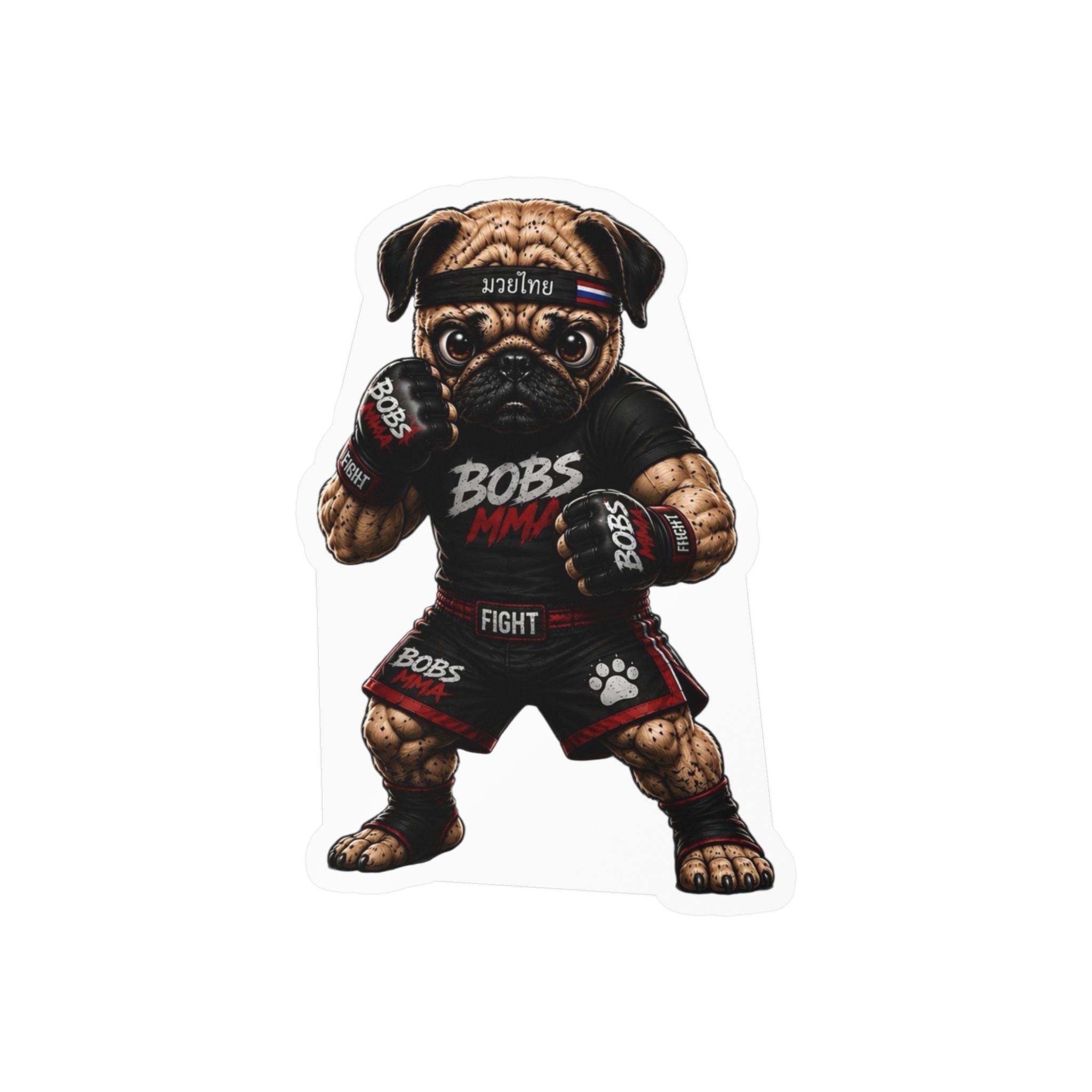 MMA Pug Vinyl Sticker — 'BOBS MMA' Kiss-Cut Decal