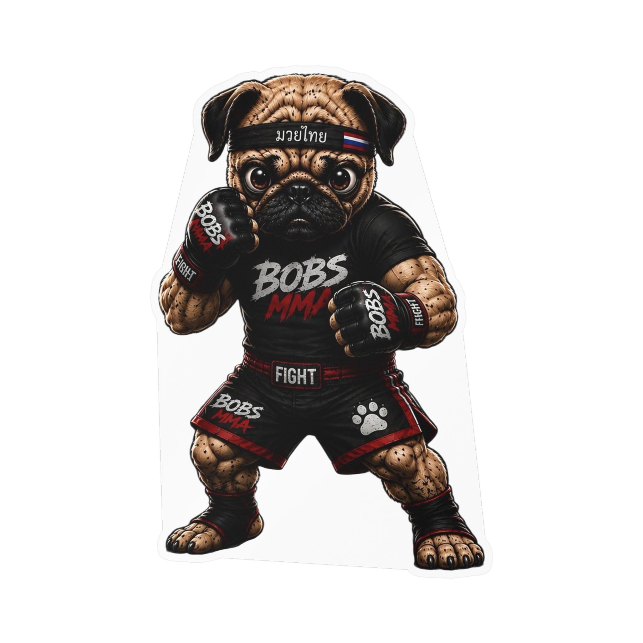 MMA Pug Vinyl Sticker — 'BOBS MMA' Kiss-Cut Decal