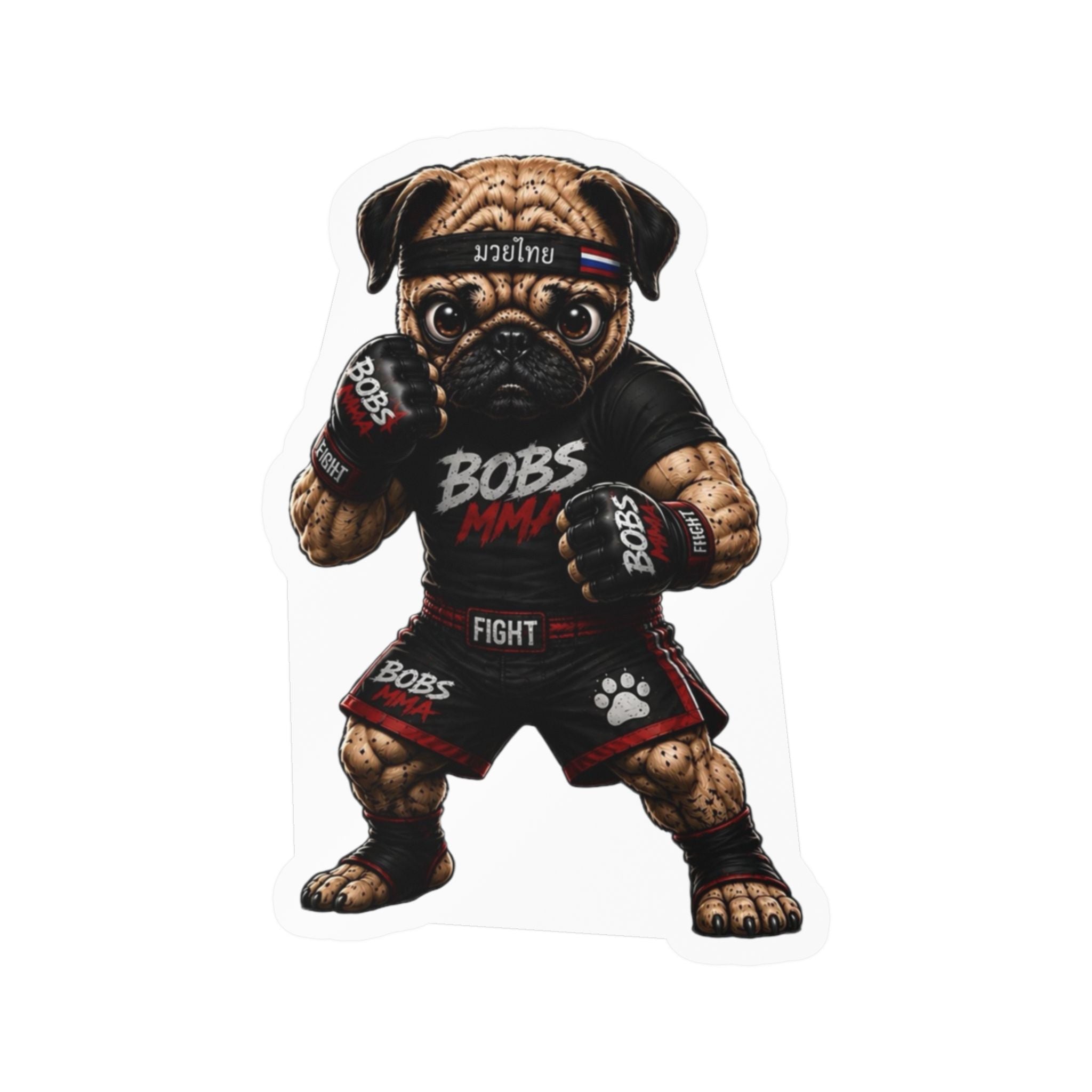 MMA Pug Vinyl Sticker — 'BOBS MMA' Kiss-Cut Decal