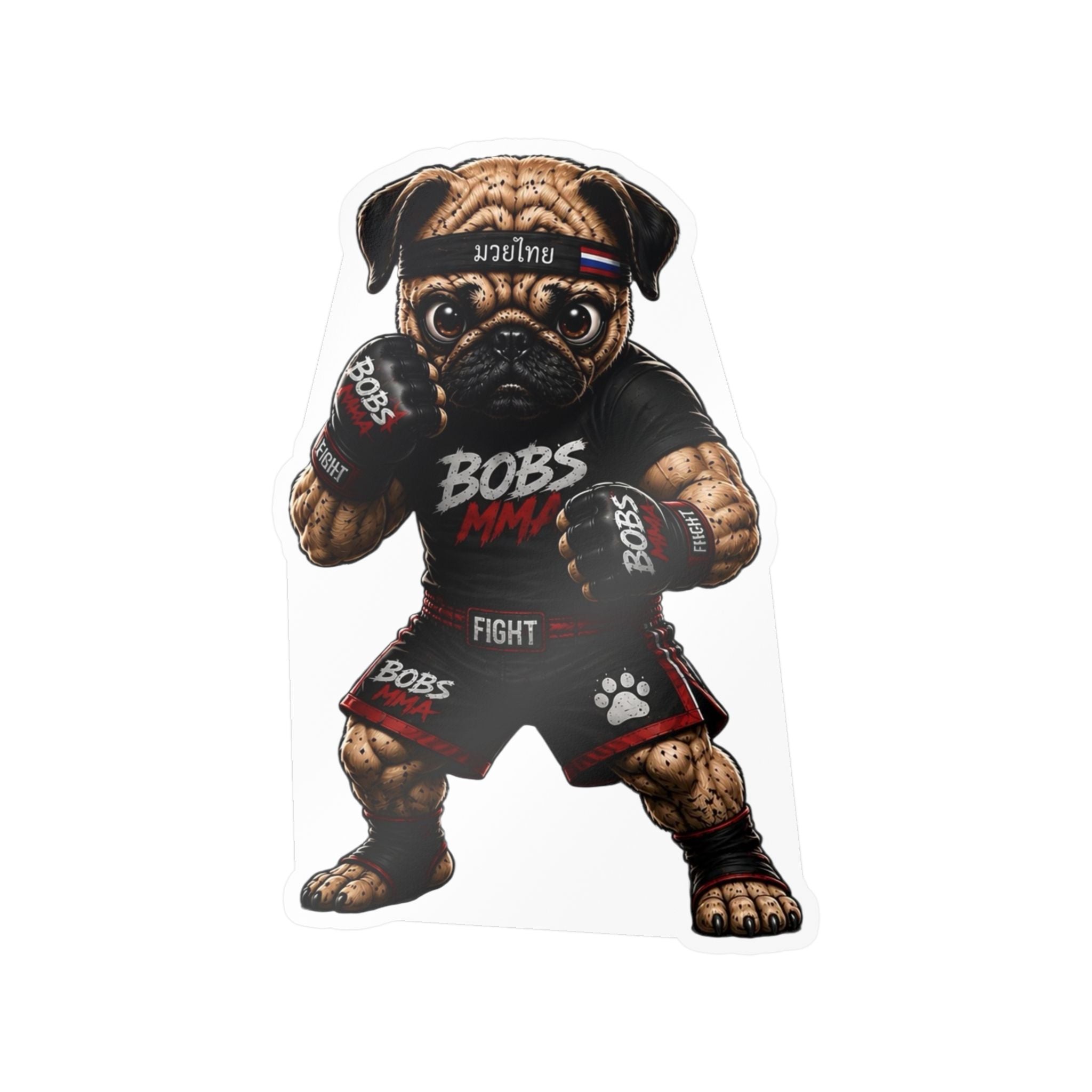 MMA Pug Vinyl Sticker — 'BOBS MMA' Kiss-Cut Decal