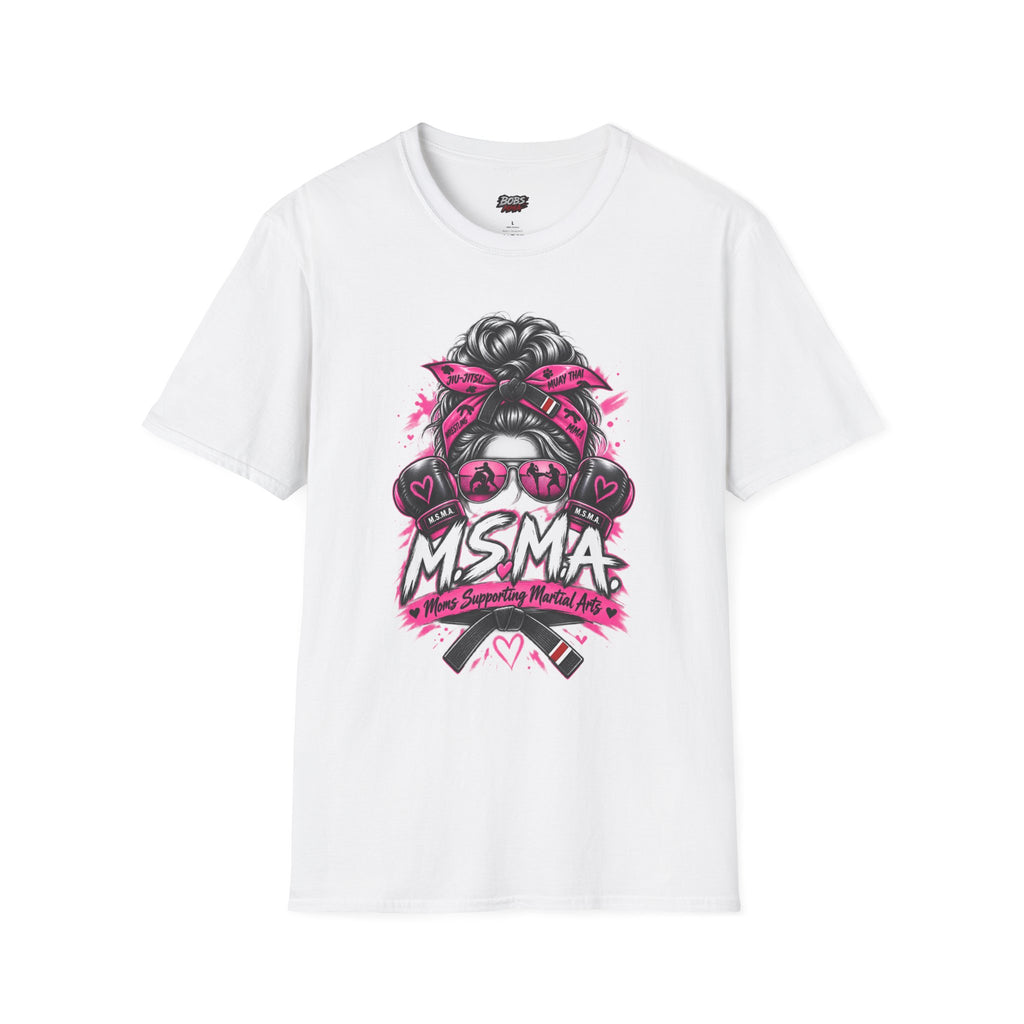 Moms Supporting Martial Arts Messy Bun T-Shirt — Pink Ribbon Awareness Tee