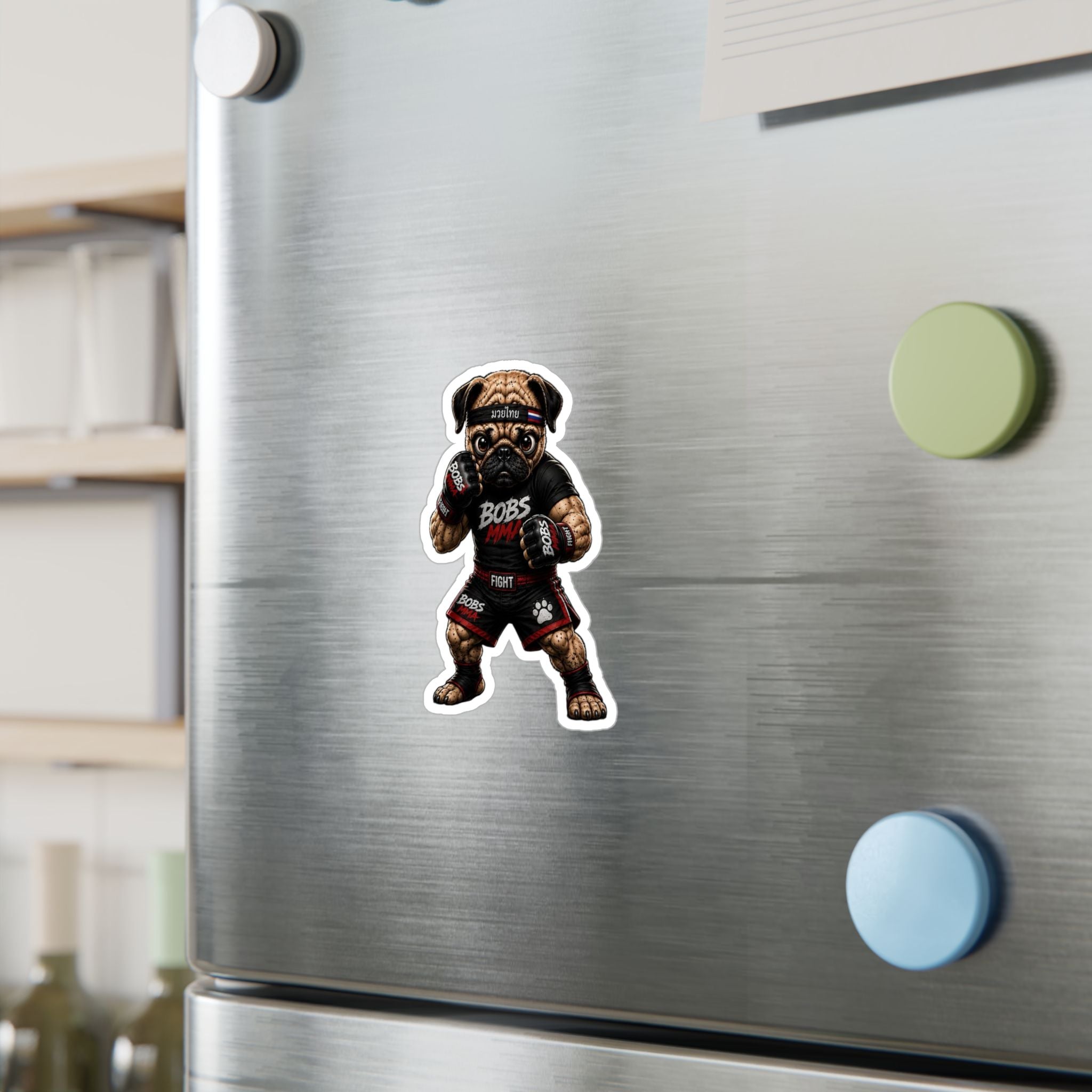 MMA Pug Vinyl Sticker — 'BOBS MMA' Kiss-Cut Decal