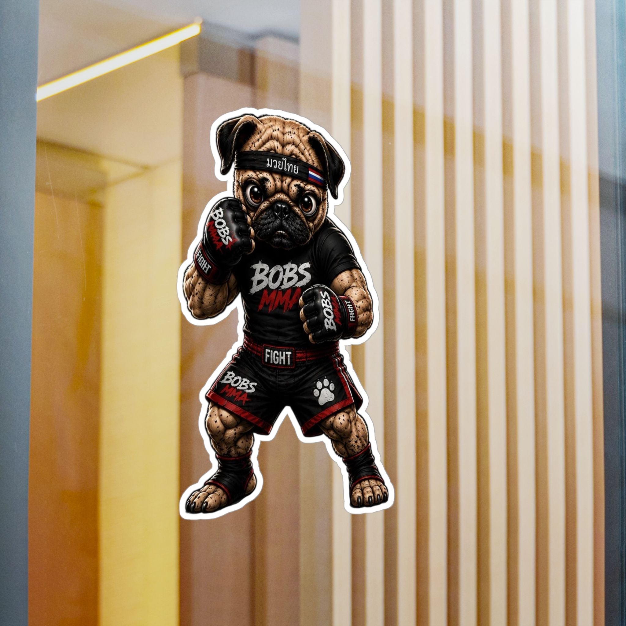 MMA Pug Vinyl Sticker — 'BOBS MMA' Kiss-Cut Decal