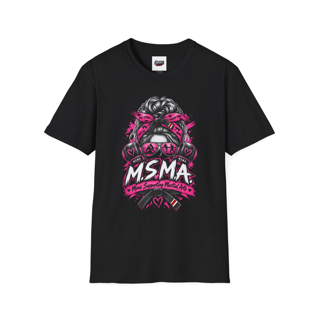 Moms Supporting Martial Arts Messy Bun T-Shirt — Pink Ribbon Awareness Tee