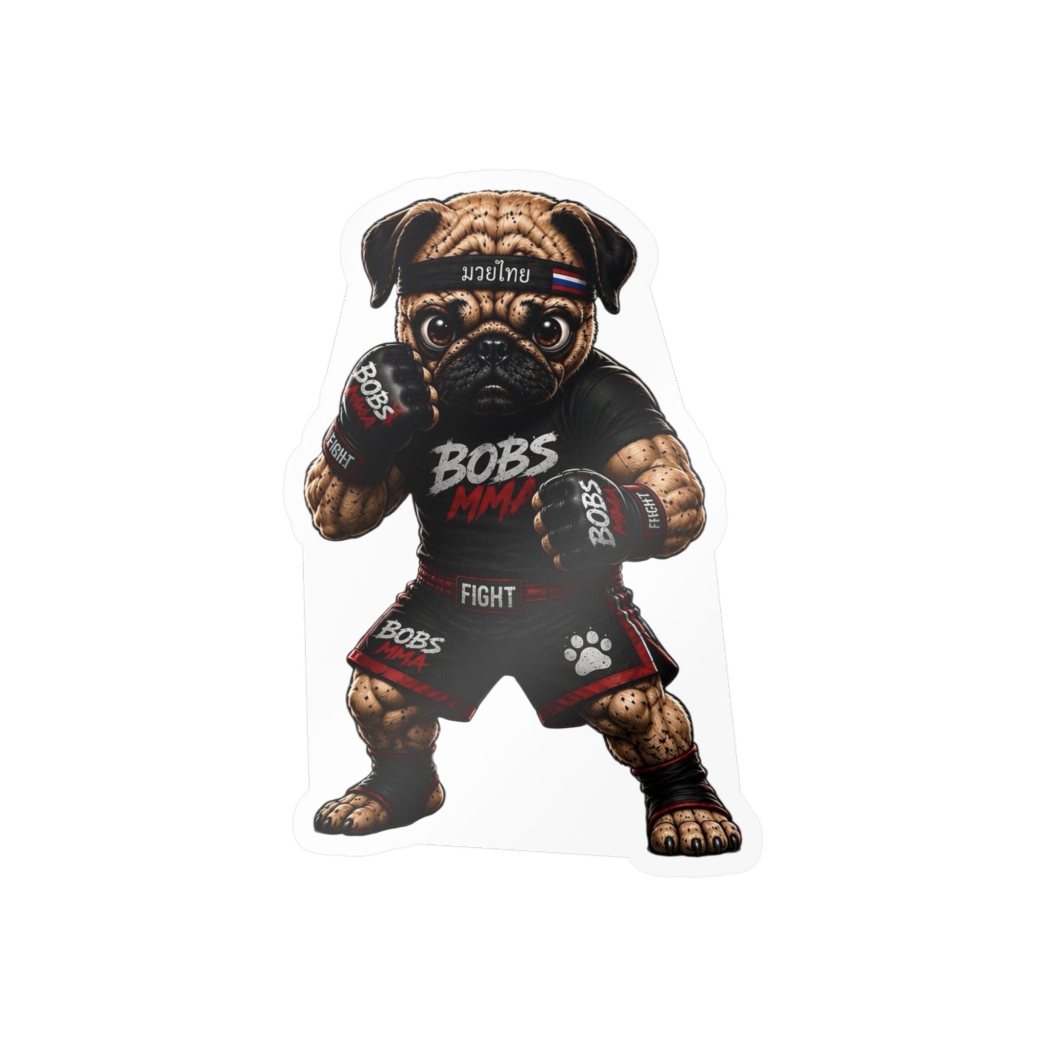MMA Pug Vinyl Sticker — 'BOBS MMA' Kiss-Cut Decal